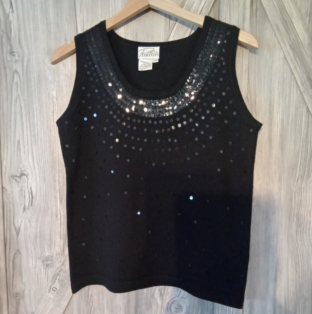 Pursuits Black Wool Blend Top Sequins M
